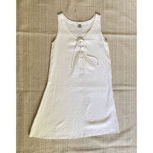 Beach Beyond Womens White Linen Tunic Dress Small Lace Up V Neck Boho Beach